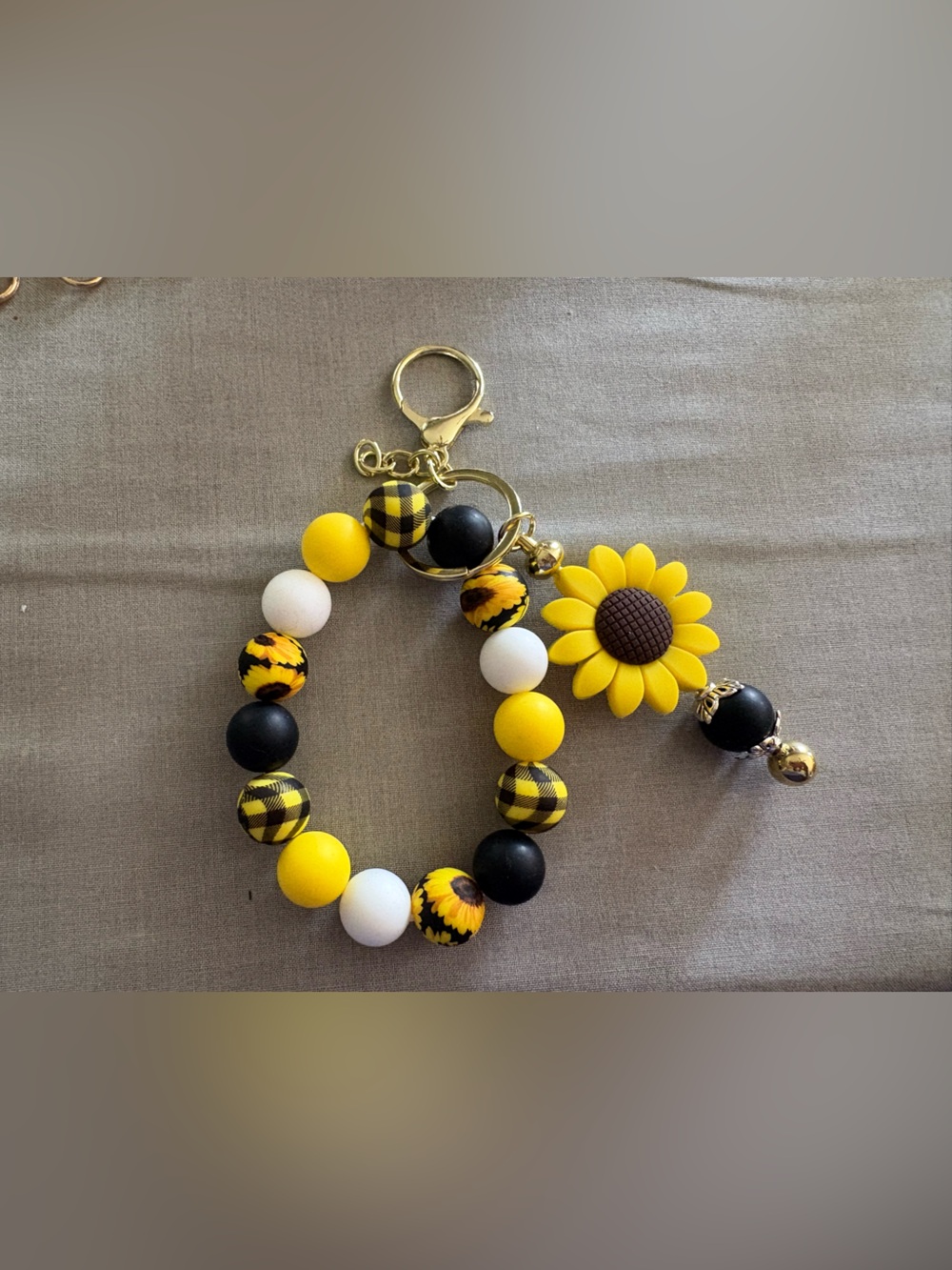 Sunflower Beaded Keychain Wristlet - Yellow Black White